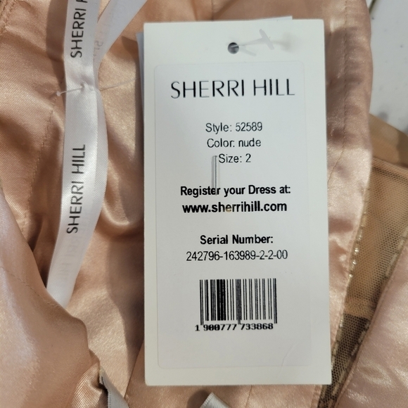Sherri Hill Beaded Plunging V Neck Chiffon Gown in Nude Pink Color 52589 NWT - Picture 15 of 16